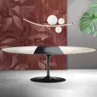 Mesa Tulipán Saarinen, 74 cm de altura, extensible, en cerámica Florim Calacatta Gold mate - Escarlata viadurini