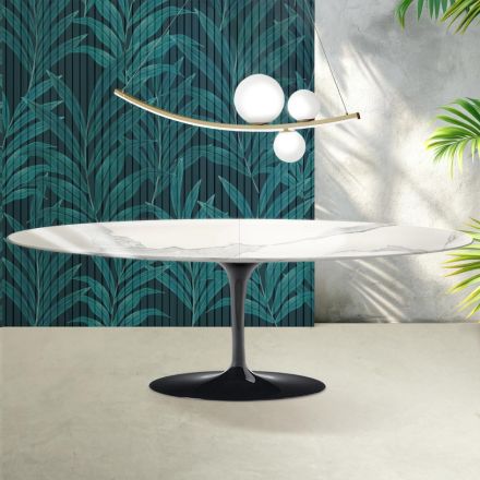 Mesa Tulipán Saarinen, 74 cm de altura, extensible, en cerámica brillante Florim Statuario - Escarlata viadurini