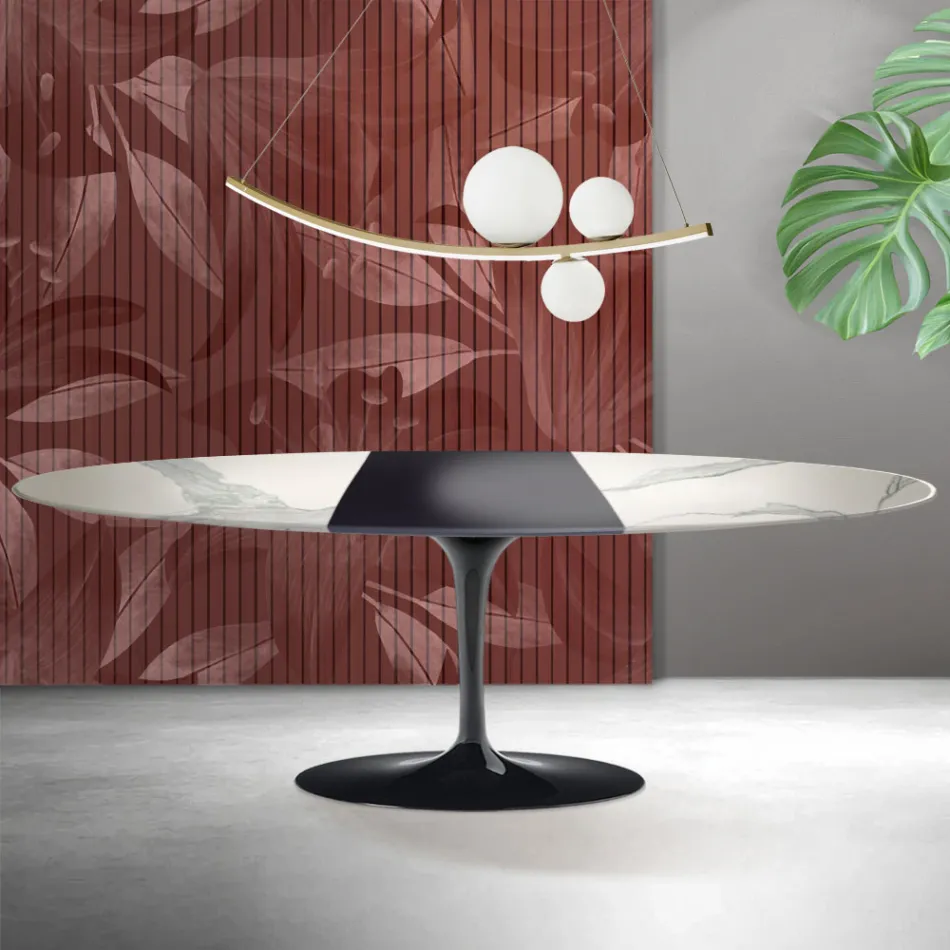 Mesa Tulipán Saarinen, 74 cm de altura, extensible, en cerámica mate Florim Statuario - Escarlata viadurini
