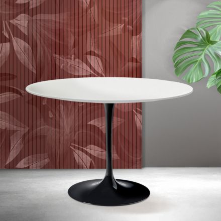 Mesa Tulipán Saarinen, 74 cm de altura, en cerámica Florim blanca mate - Escarlata viadurini