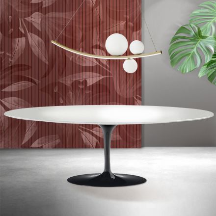 Mesa Tulipán de Saarinen, 74 cm de altura, en cerámica Florim blanca - Escarlata viadurini