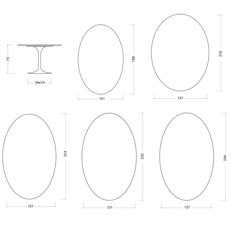 Mesa Tulipán de Saarinen, 74 cm de altura, en cerámica Florim blanca - Escarlata viadurini