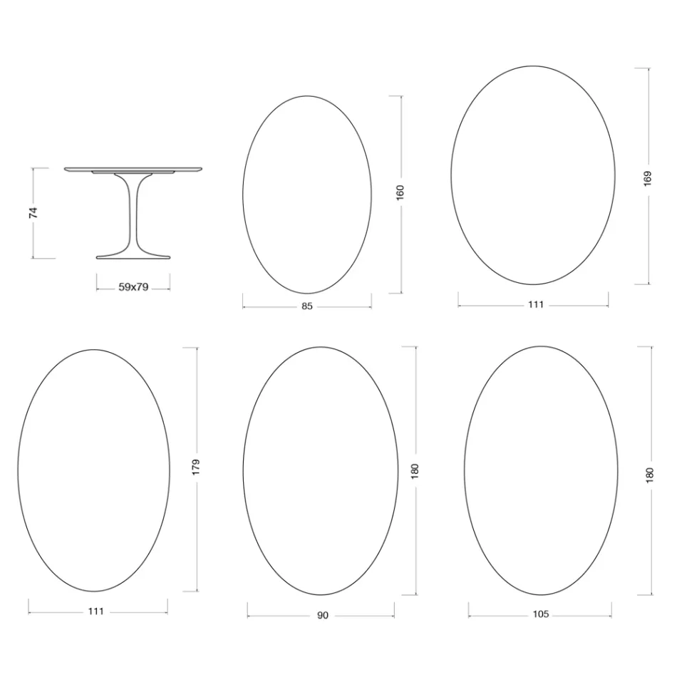Mesa Tulipán de Saarinen, 74 cm de altura, en cerámica Florim blanca brillante - Escarlata viadurini