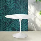 Mesa Tulipán de Saarinen, 74 cm de altura, en cerámica Florim blanca brillante - Escarlata viadurini