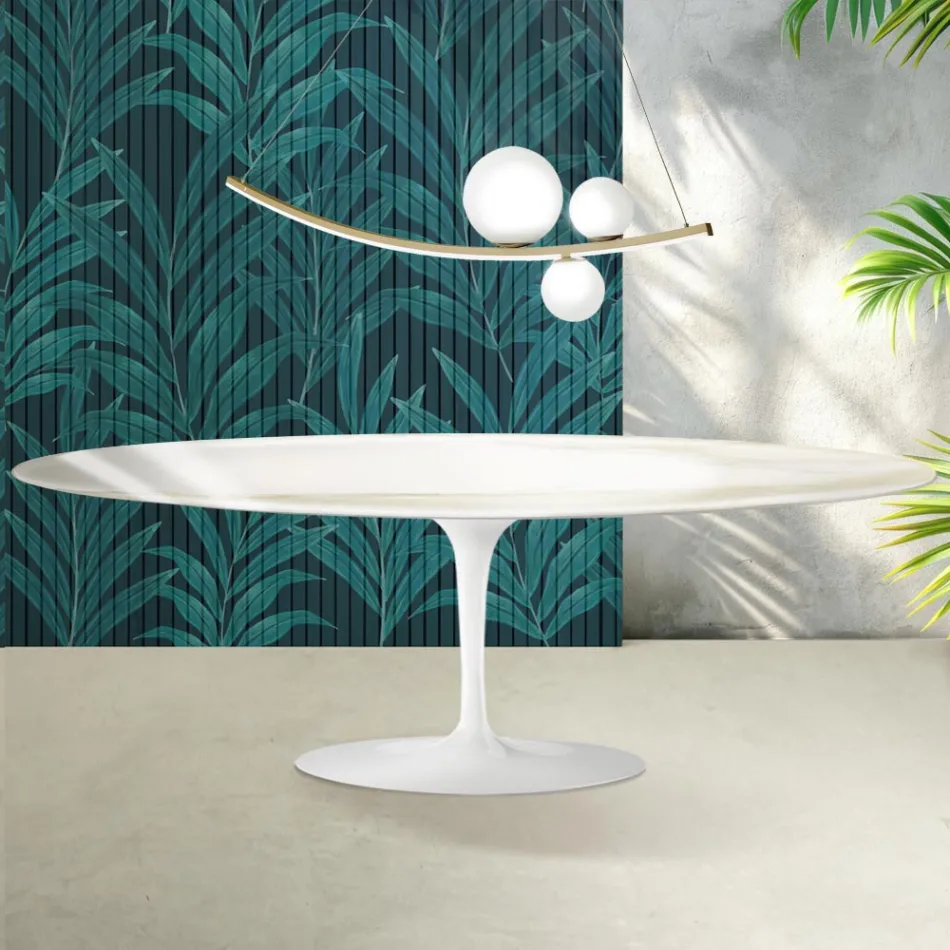 Mesa Tulipán de Saarinen, 74 cm de altura, en cerámica Florim Calacatta Gold Gloss - Escarlata viadurini