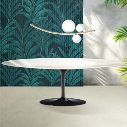 Mesa Tulipán Saarinen de 74 cm de altura en cerámica Florim Calacatta Gold Gloss - Escarlata viadurini