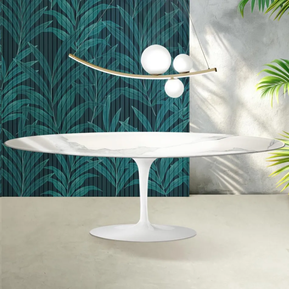 Mesa Tulip Saarinen Al. 74 cm de cerámica Florim Statuario Lucido - Escarlata viadurini