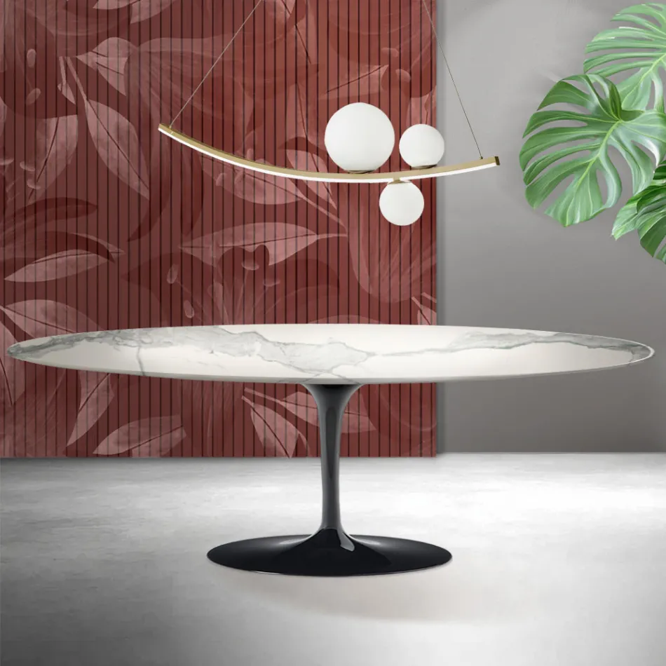 Mesa Saarinen Tulip H 74 cm de cerámica mate Florim Statuario - Escarlata viadurini