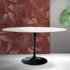 Mesa Tulip Saarinen H 74 cm Redonda en Cerámica Florim Blanca - Escarlata viadurini
