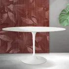 Mesa Tulip Saarinen H 74 cm Redonda en Cerámica Florim Blanca - Escarlata viadurini
