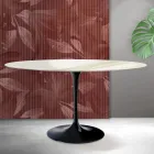 Mesa redonda Tulip de Saarinen, 74 cm de altura, en cerámica Florim Calacatta Gold mate - Escarlata viadurini