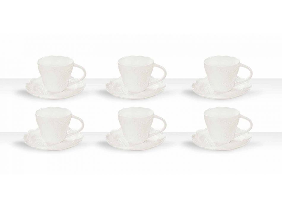 Tazas de té en porcelana blanca decoradas con 6 piezas de diseño en mal estado - Rafiki viadurini