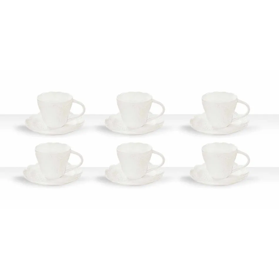 Tazas de té en porcelana blanca decoradas con 6 piezas de diseño en mal estado - Rafiki viadurini