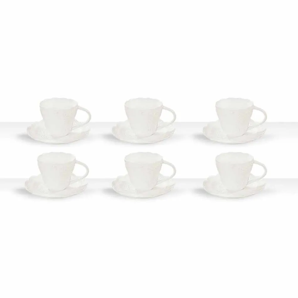 Tazas de té en porcelana blanca decoradas con 6 piezas de diseño en mal estado - Rafiki viadurini