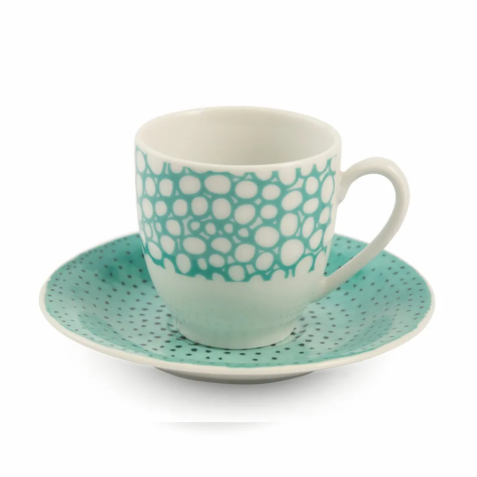 Tazas de café con platillo en porcelana de colores 12 piezas - Telón de fondo viadurini