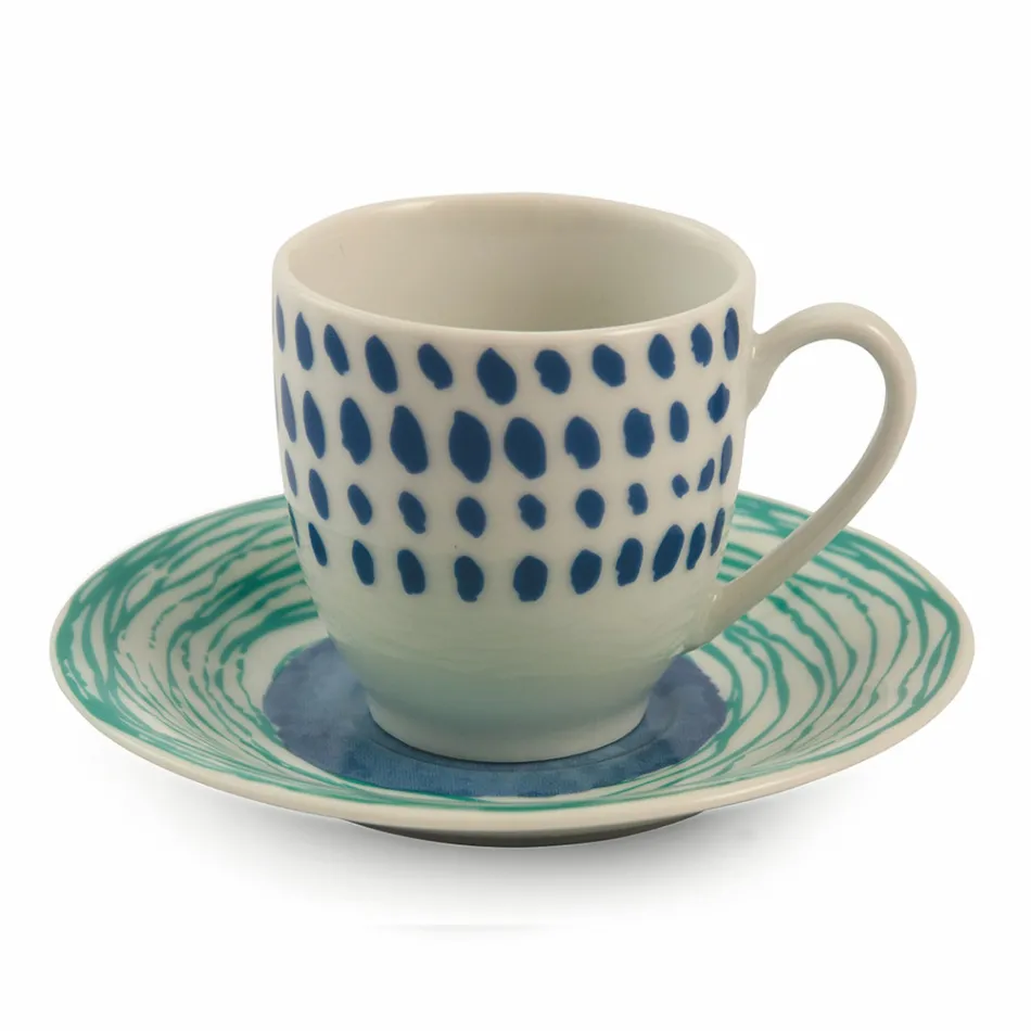 Tazas de café con platillo en porcelana de colores 12 piezas - Telón de fondo viadurini