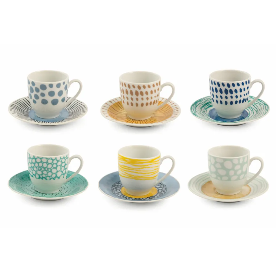 Tazas de café con platillo en porcelana de colores 12 piezas - Telón de fondo viadurini
