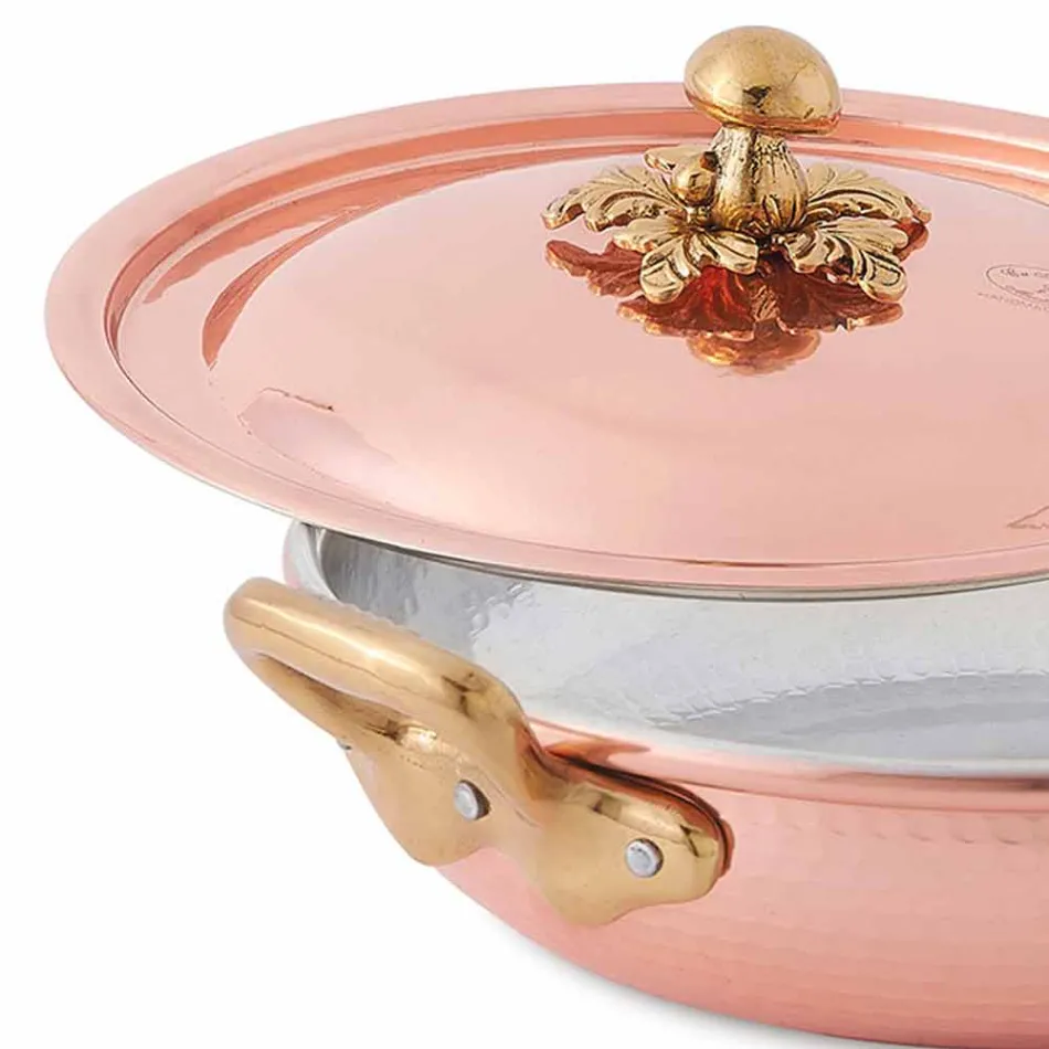 Sartén Diseño Redondo Cobre Estañado con Tapa 24 cm - Mariastella viadurini