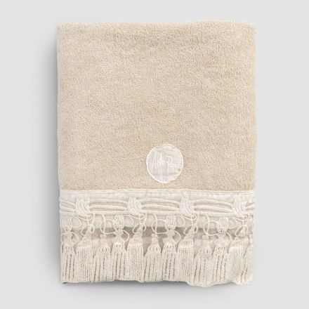 Toalla de baño de felpa de algodón con encaje de borlas de lujo italiano - Arafico viadurini