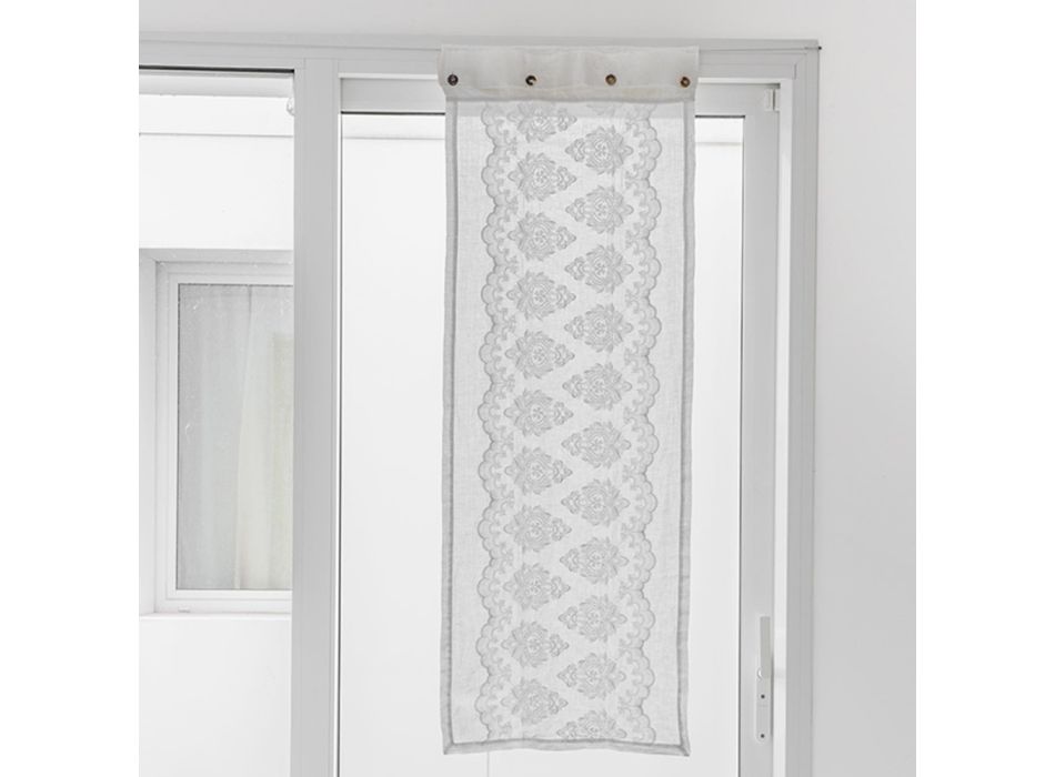 Cortina de cristal blanca de lino claro con bordado gótico de algodón - Gegia viadurini