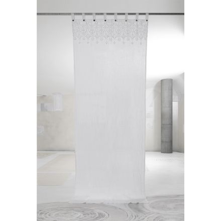 Cortina de lino claro blanco con encaje Diseño elegante Made in Italy - Geogeo viadurini