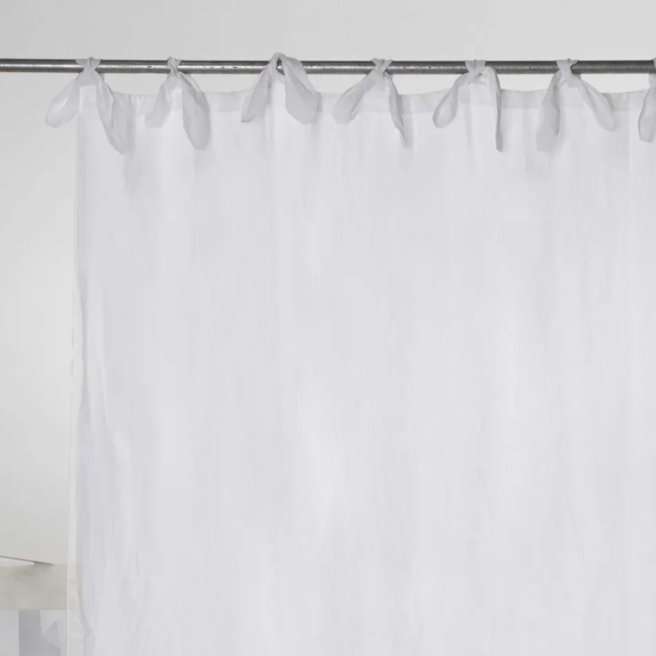 Cortina de lino claro blanco o retro y organza con lazos de lujo - Karnak viadurini