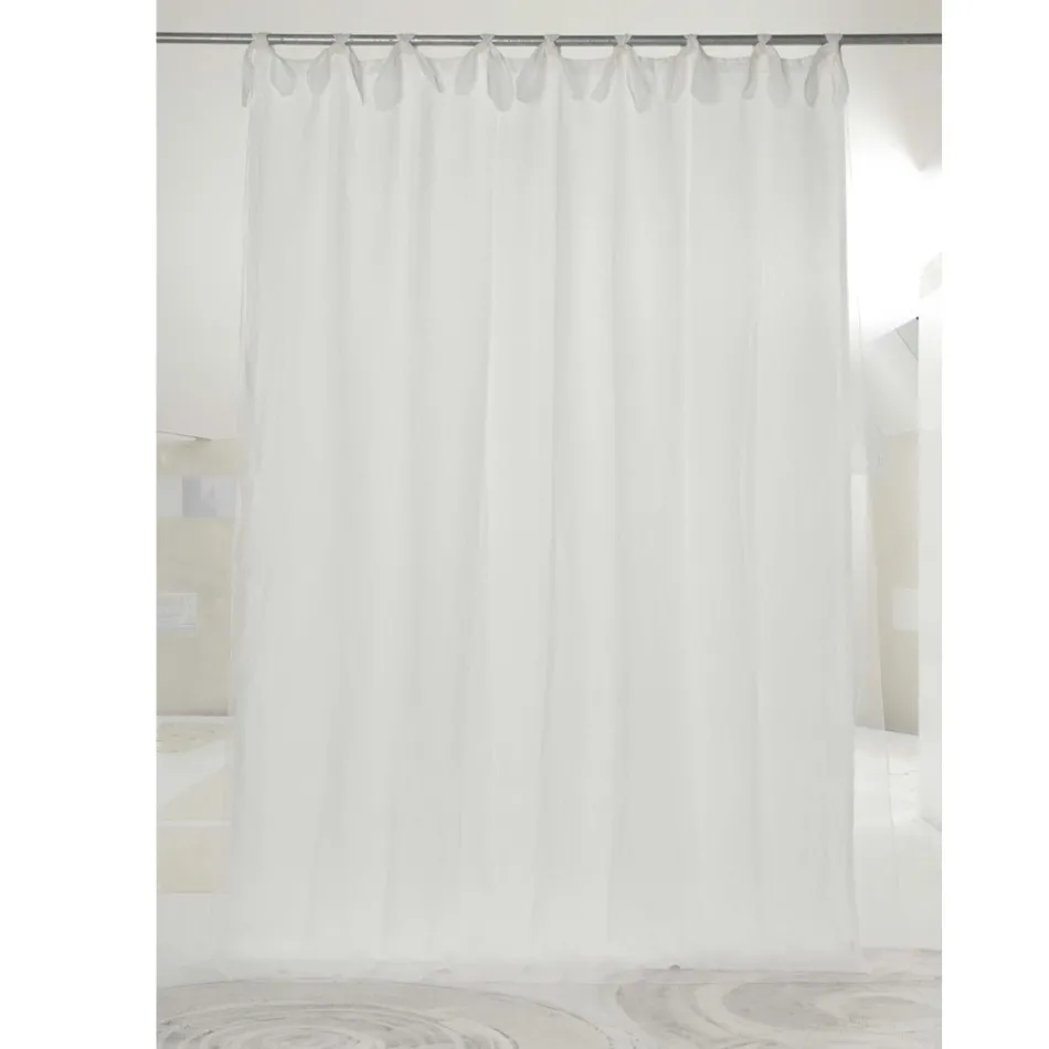 Cortina de lino claro blanco o retro y organza con lazos de lujo - Karnak viadurini