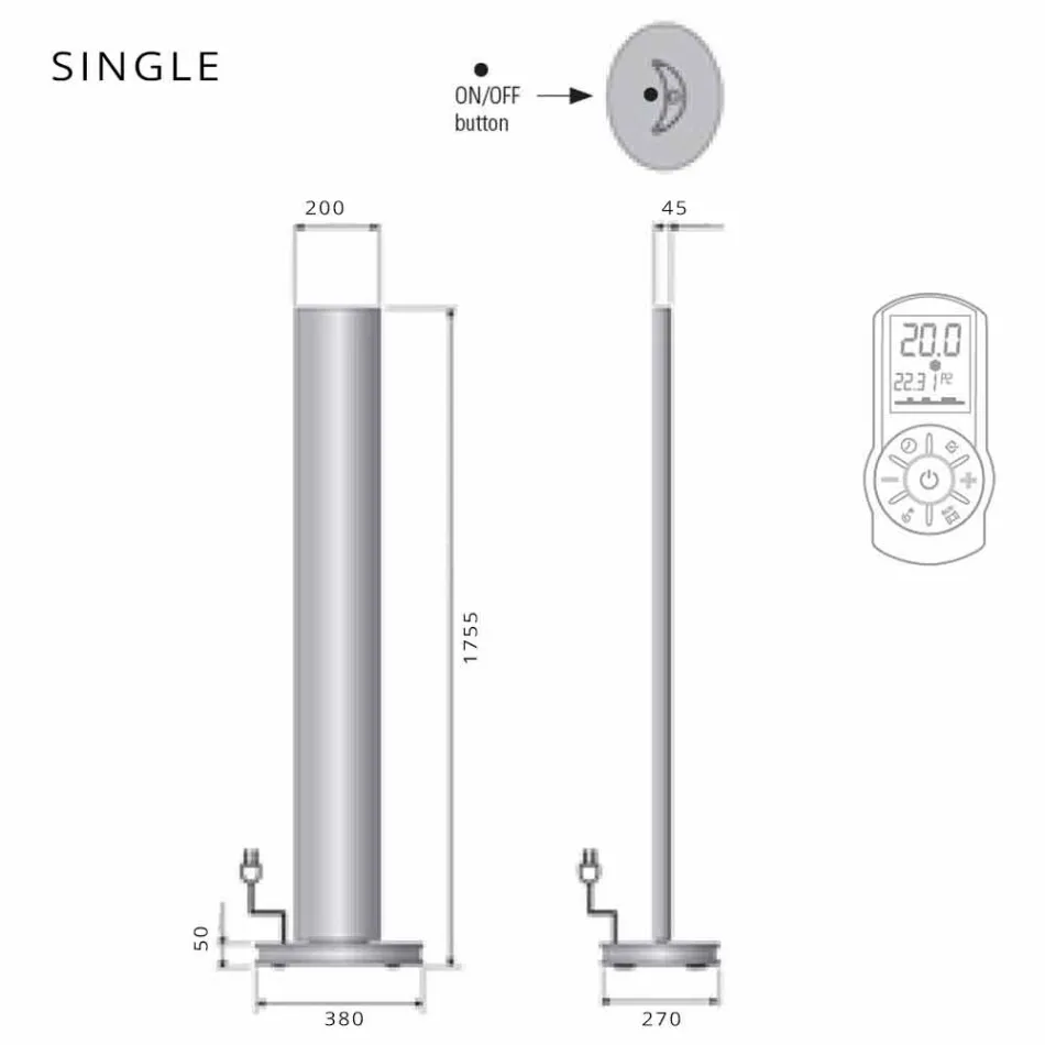 Radiador eléctrico de suelo con diseño de LED simple o doble a 500 W - Stilus viadurini