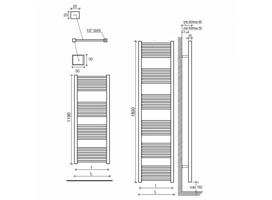 Pared de radiador de cromo de diseño moderno 2 tamaños de hasta 765 vatios - Torre viadurini