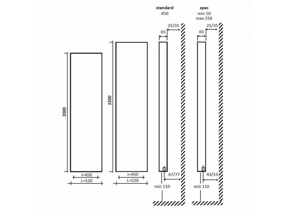 Radiador de diseño hidráulico vertical en aluminio de hasta 1061 vatios - doblado viadurini