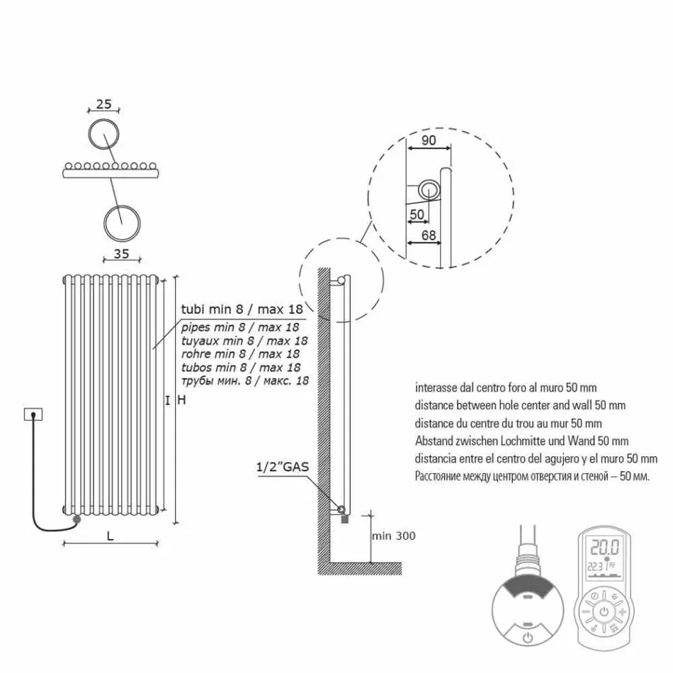 Radiador eléctrico de pared de diseño moderno vertical 1000 Watt - Zigolo viadurini