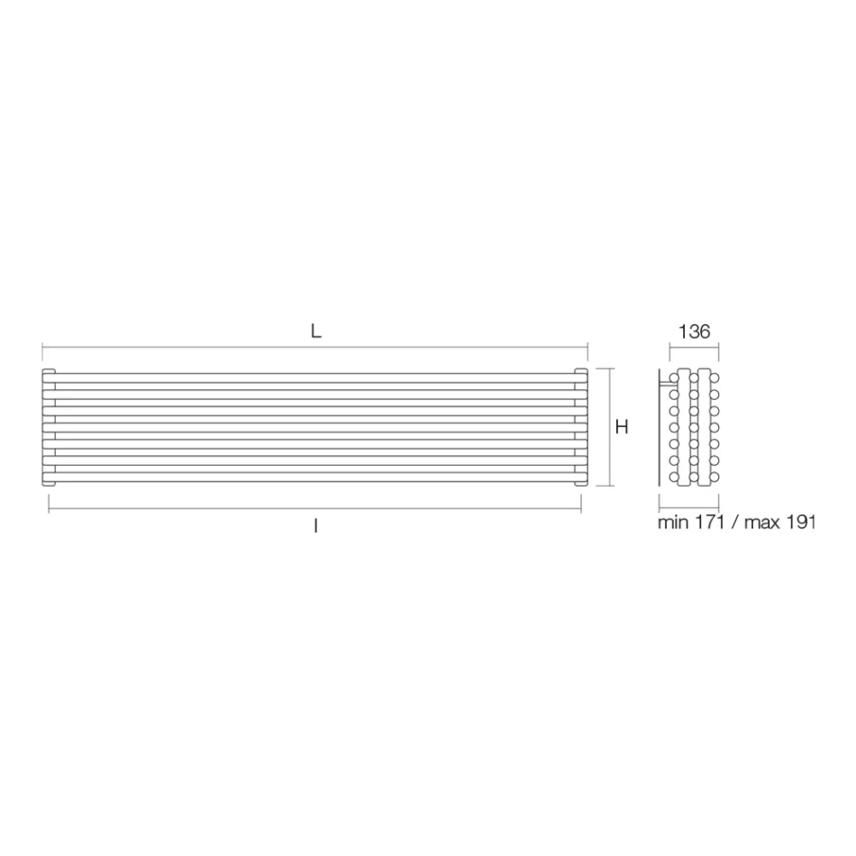 Radiador hidráulico con triple serie de elementos horizontales Made in Italy - Caramella viadurini