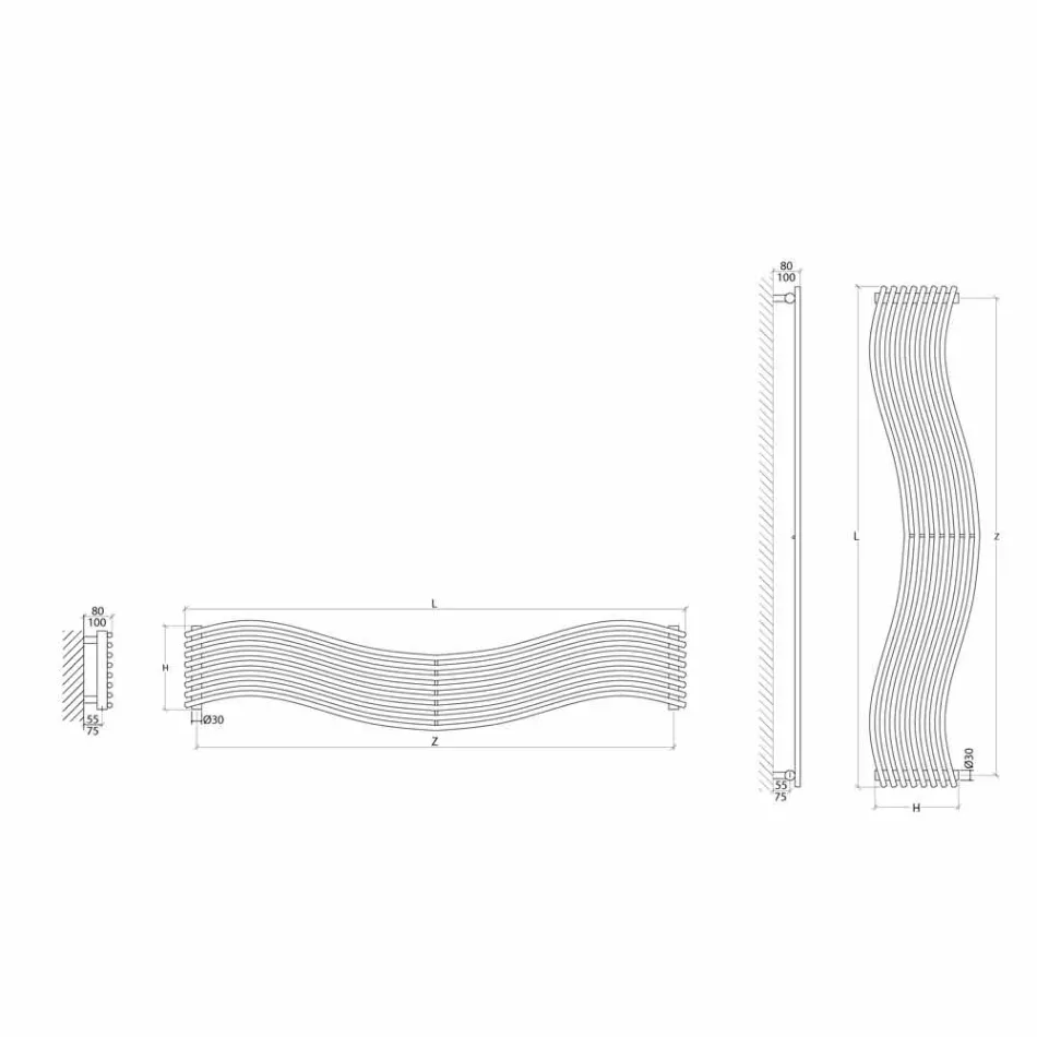 TERMOARREDO hidráulico diseño moderno en Wave de Scirocco H de acero viadurini