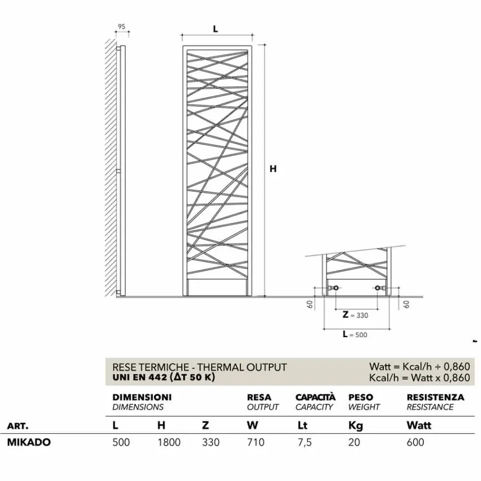 acero TERMOARREDO hidráulico, estilo metropolitana Mikado Scirocco H viadurini