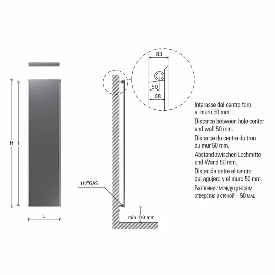 Radiador de pared hidráulico moderno de acero con decoración de 839 vatios - Kelvin viadurini