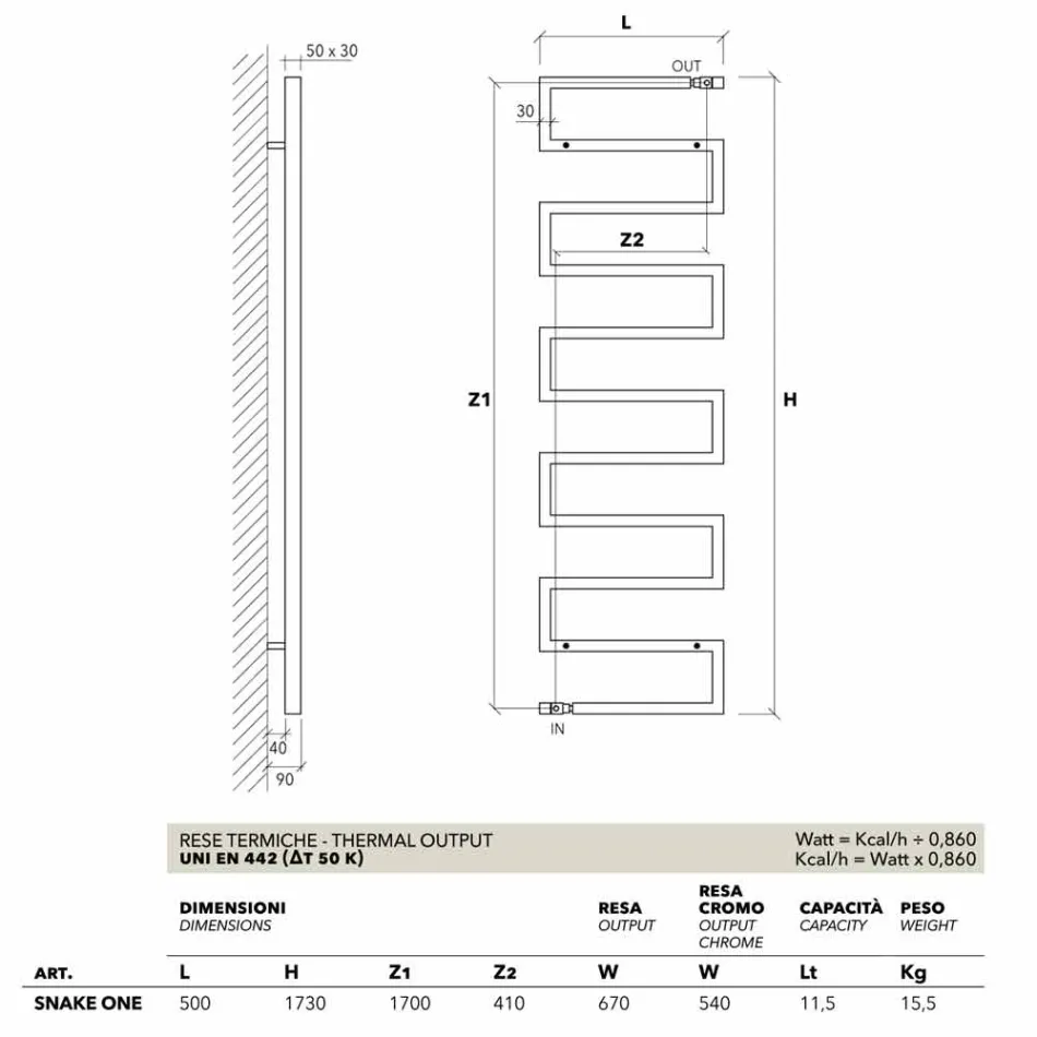 TERMOARREDO vertical de acabado cromado hidráulico serpiente por Scirocco H viadurini