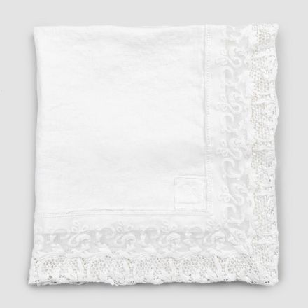 Mantel cuadrado de lino con encaje blanco Diseño de lujo Made in Italy - Olivia viadurini
