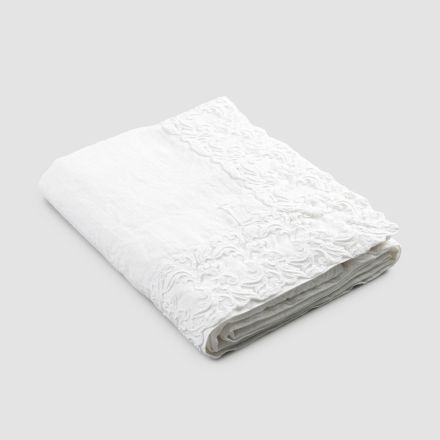 Mantel de lino blanco o mantequilla con diseño rectangular de encaje de farnesio - Kippel viadurini