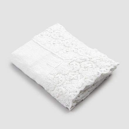 Mantel rectangular en lino y encaje de algodón Diseño de lujo italiano - Olimpia viadurini