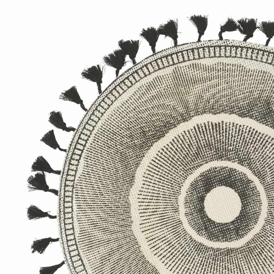 Mantel individual redondo de yute con flecos negros 12 piezas - Casside viadurini