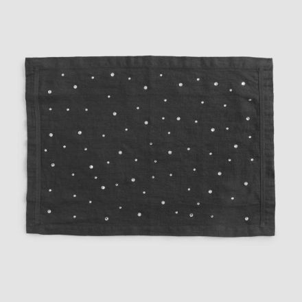 Mantel individual de lino negro con cristales, artesanía italiana, 2 piezas - Nabuko viadurini