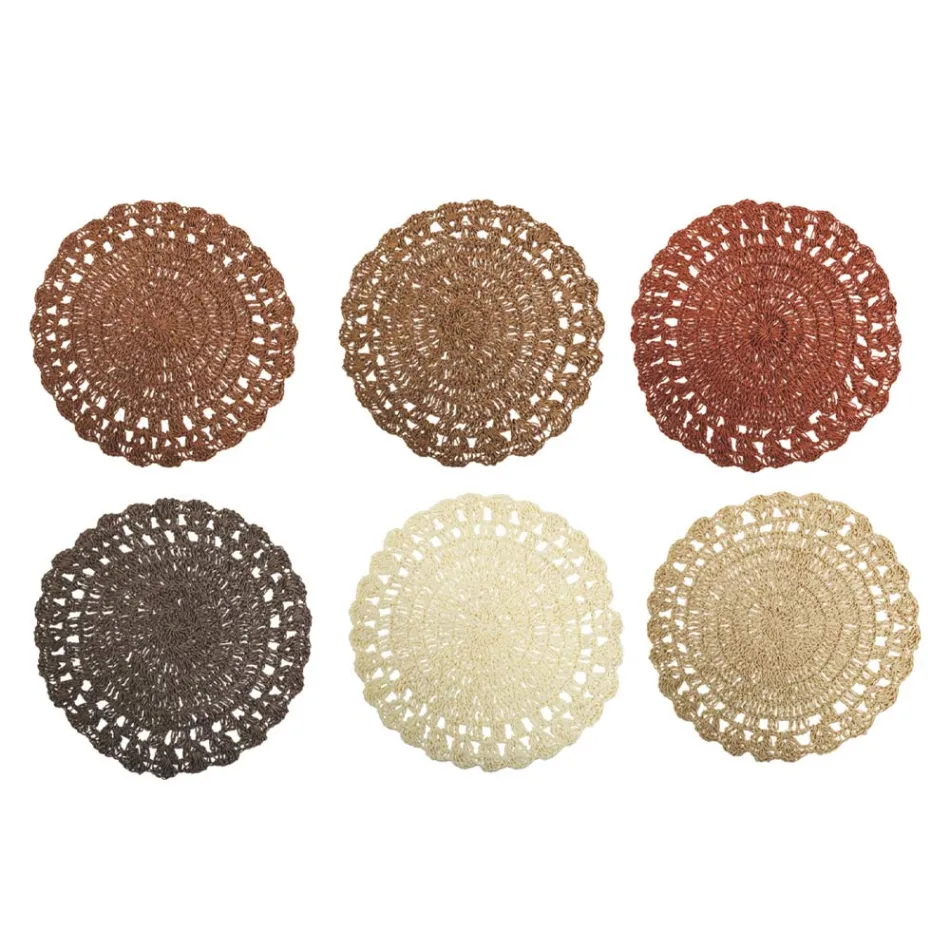 Mantel individual redondo de ganchillo, varios colores, 12 piezas - Punzolo viadurini