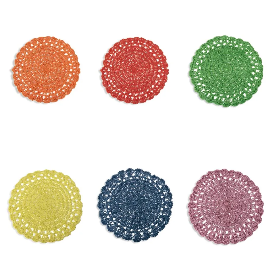 Mantel individual redondo de ganchillo, varios colores, 12 piezas - Punzolo viadurini