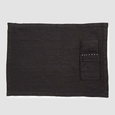 Manteles individuales y porta cubiertos con cristales en lino negro, 2 piezas - Nabuko viadurini