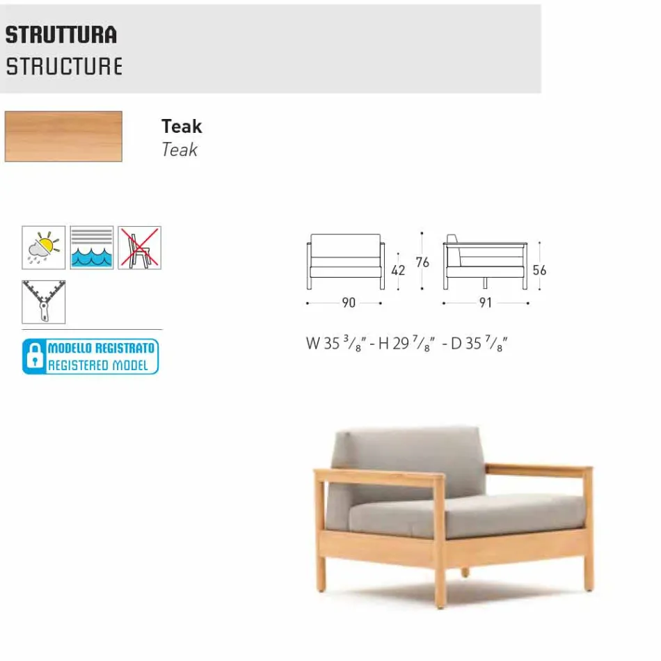 Varaschin Bali sillón al aire libre moderno en tela tapizada viadurini