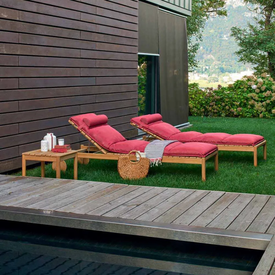 Varaschin Barcode tumbona con ruedas al aire libre en madera de teca viadurini