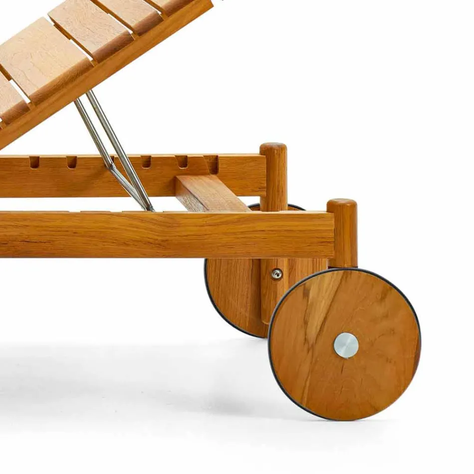 Varaschin Barcode tumbona con ruedas al aire libre en madera de teca viadurini