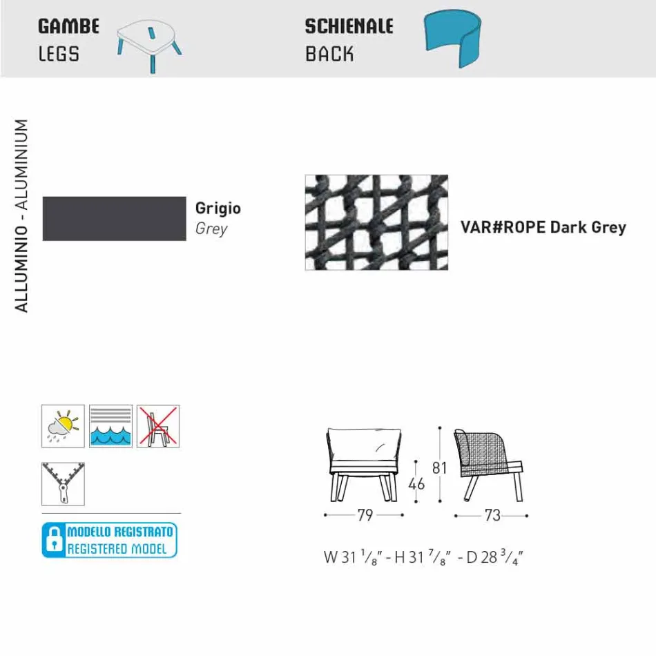 Sillón de exterior Varaschin Emma tapizado en metal y tela. viadurini