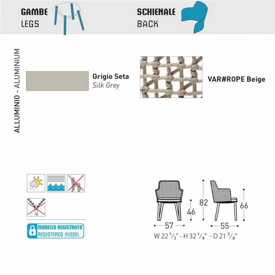 Varaschin Emma moderna sillón de exterior en tela y aluminio viadurini