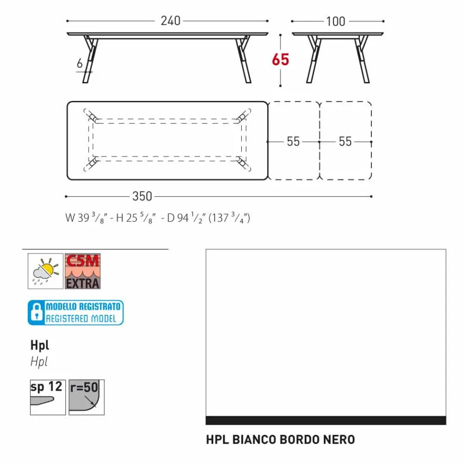 Varaschin Enlace mesa de mesa con patas de madera de teca, H65 cm viadurini
